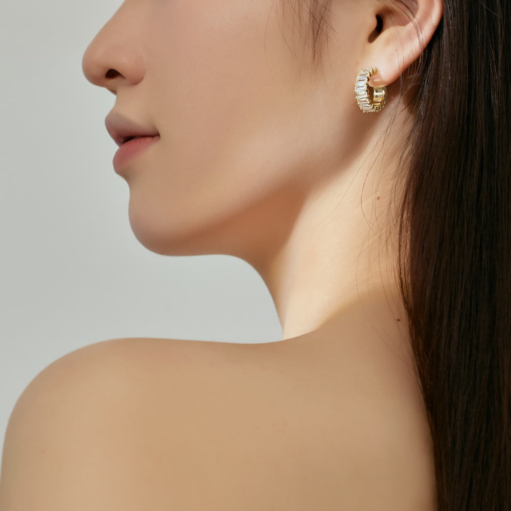 Chelsae Emerald Mini Hoop Gold Plated Earrings